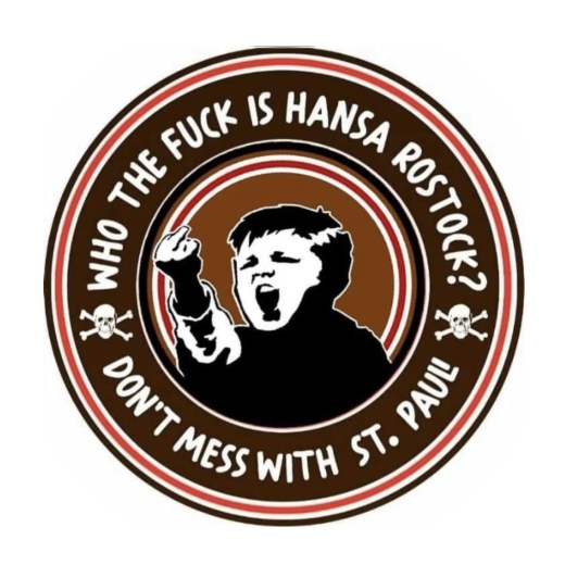 Sankt Pauli Motiv 2 Who the fuck is Hansa Rostock Don´t mess with St. Pauli Anstecker mit Sicherheitsnadel Ø 25mm