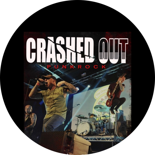 Crashed Out Motiv 2 Anstecker mit Sicherheitsnadel Ø 25 mm