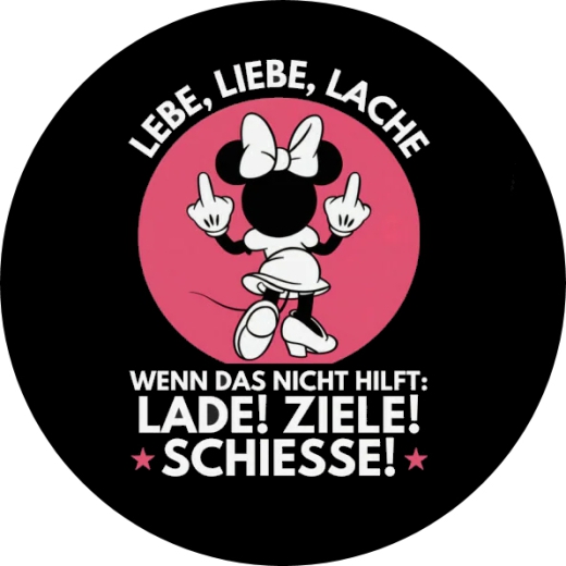 Minnie Maus Motiv 6 Lebe, liebe, lache Anstecker mit Sicherheitsnadel Ø 25 mm