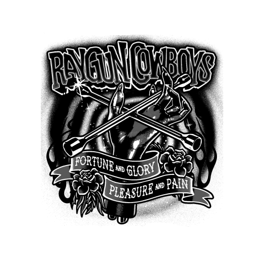 Raygun Cowboys Motiv 1 Anstecker mit Sicherheitsnadel Ø 25 mm