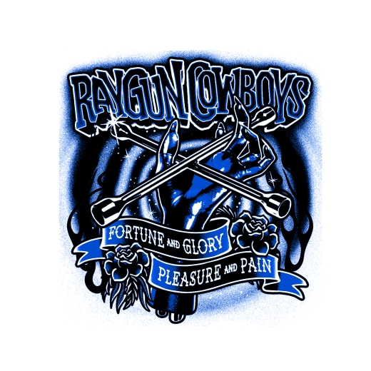 Raygun Cowboys Motiv 3 Anstecker mit Sicherheitsnadel Ø 25 mm