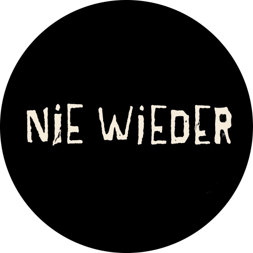 Nie Wieder Motiv 1 Anstecker mit Sicherheitsnadel Ø 25 mm