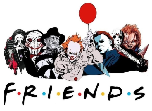 Horror Friends Parodie Motiv 1 Anstecker mit Sicherheitsnadel Ø 25 mm