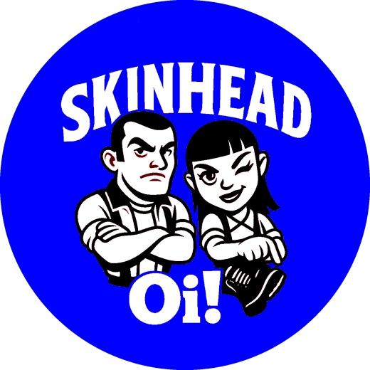 Skinhead Oi! Motiv 4 Anstecker mit Sicherheitsnadel Ø 25 mm