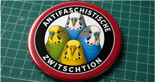 Antifaschistische Zwitschtion Motiv 1 Anstecker mit Sicherheitsnadel Ø 25 mm