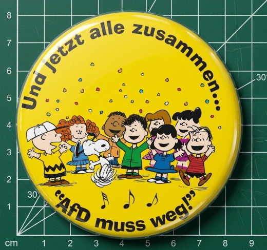 Peanuts Und jetzt alle zusammen... "AfD muss weg!" Motiv 1 Anstecker mit Sicherheitsnadel Ø 38 mm