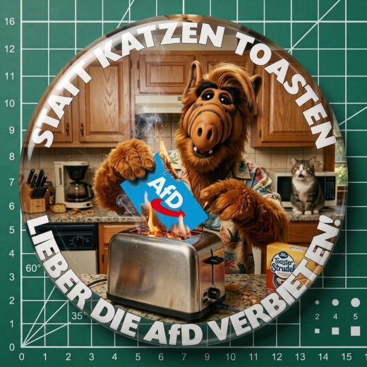 Alf Statt Katzen toasten liber die AfD verbieten Motiv 1 Anstecker mit Sicherheitsnadel Ø 55 mm