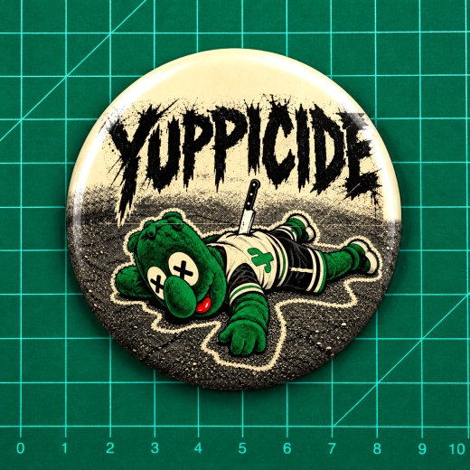 Yuppicide Motiv 1 Anstecker mit Sicherheitsnadel Ø 25 mm