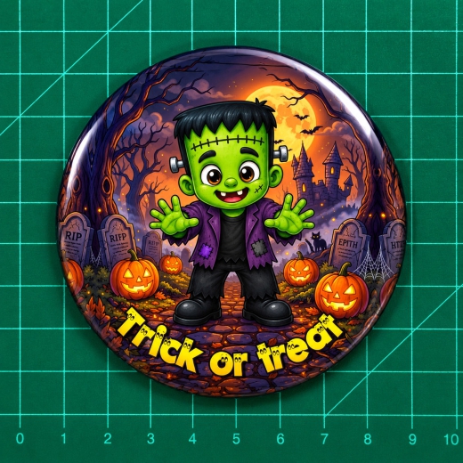 Halloween Kids Trick Or Treat Motiv 6 Anstecker mit Sicherheitsnadel Ø 38 mm
