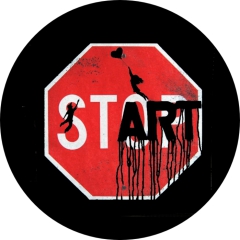 Stop Start Anstecker mit Sicherheitsnadel Ø 38mm