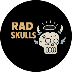 Rad Skulls Motiv 1 Anstecker mit Sicherheitsnadel Ø 25 mm