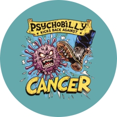 Psychobilly Kicks Back Aigainst Cancer Motiv 1 Flaschenöffner Ø 55mm