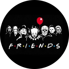 Horror Friends Parodie Motiv 2 Anstecker mit Sicherheitsnadel Ø 25 mm